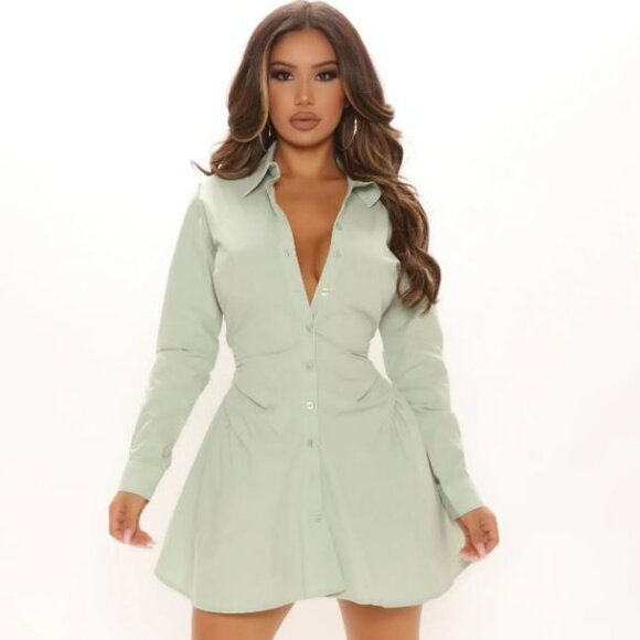 Shirt Dress - Sage - Picture 1 of 3